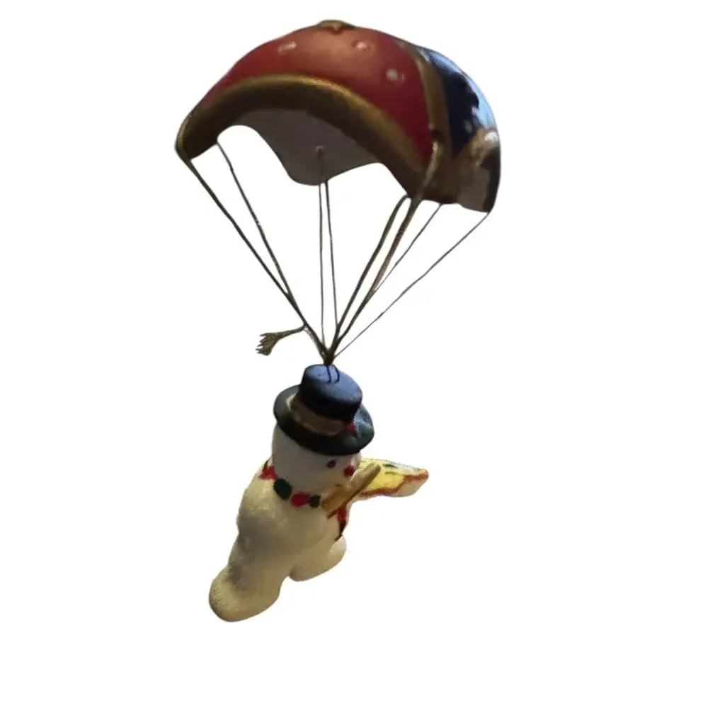 Vintage Parachute Snowman Ornament Violin Player Red Blue‎ Gold Christmas Decor